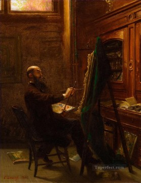 Emanuel Gottlieb Leutze Painting - Worthington Whittredge in His Tenth Street Studio Emanuel Leutze